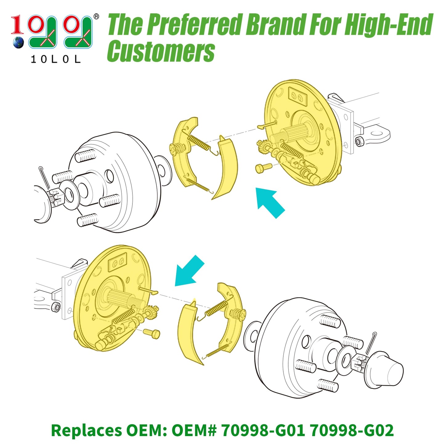 10L0L Golf Cart Brake Assembly for EZGO TXT PDS, for Yamaha G14 G16 G19 G20 G21 G22 Golf Cart, Driver Side and Passenger Side, Includes Brake Shoes, OEM 70998-G01 70998-G02