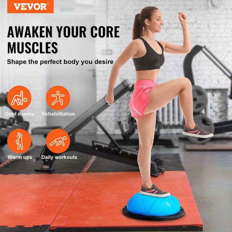 VEVOR 23-inch Half Exercise Ball Trainer, 660 lbs Capacity Balance Ball, Includes Resistance Bands and Pump, Ideal for Full Body Workouts, Yoga, and Strength Training at Home Gym, Blue2