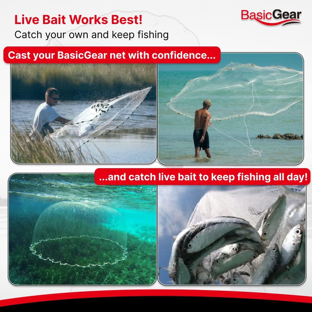Cast Net for Bait Fishing - 3ft to 12ft Radius, 3/8 or 1/4 Inch Mesh | Professional Grade for Freshwater & Saltwater