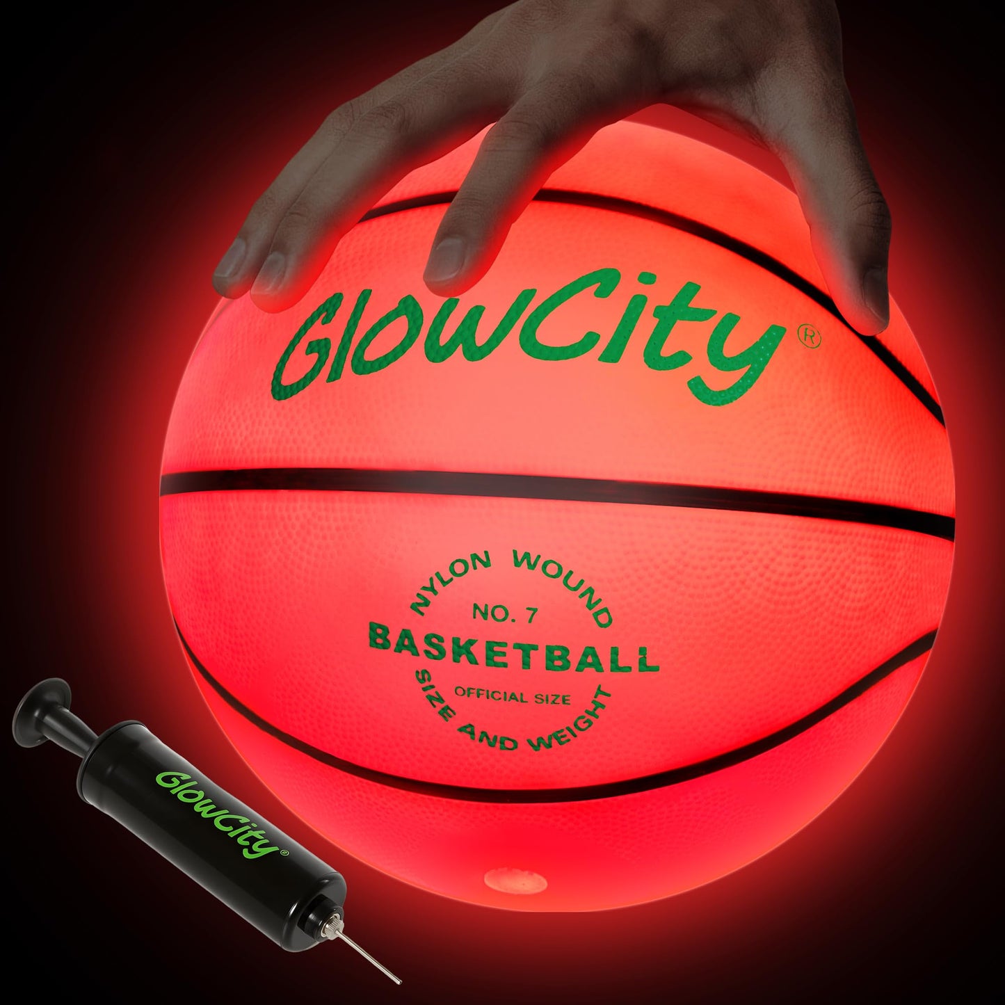 GlowCity Glow in The Dark Basketball - Size 7 Light Up Ball for Teen Boys Gifts, Adults - Red Glow for Outdoor Games - Sports Birthday Gift Ideas for Boys Ages 12 13 14 15 Basketball Gear Accessories