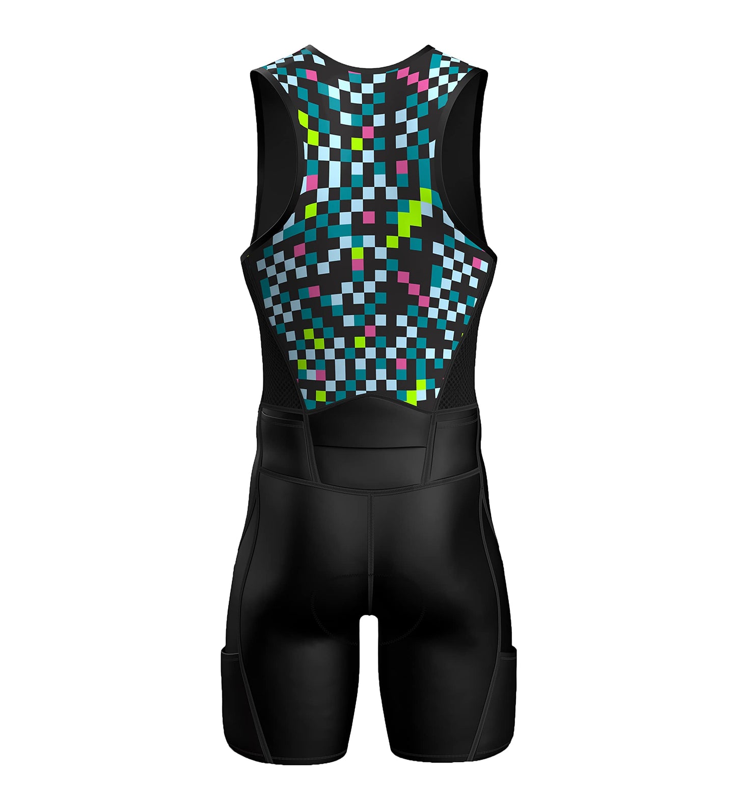 Sparx Men's Premium Triathlon Suit – Padded, Quick-Dry, Compression Fit, Lightweight Tri Suit for Swim, Bike, Run Race & Training (Small, ColoredCubes)