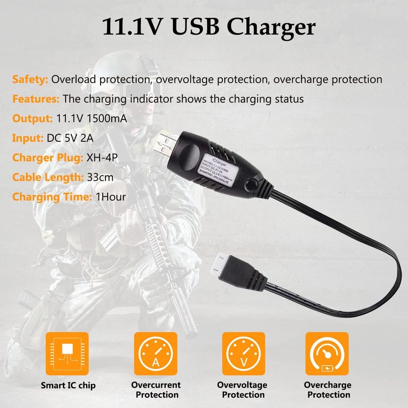 3300mAh Airsoft Battery - 11.1V Nunchuck Rechargeable Battery | Fits AEG AK47, M4, MP5 & More