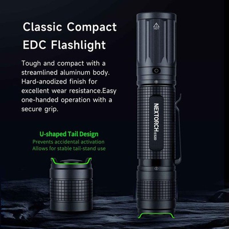 NEXTORCH E52D Rechargeable Flashlight High Lumen, 3700 Lumen Tactical Flashlight with 3 Mode & Strobe for Outdoor Hiking, Daily Overhaul, Camping, Proximity Finding, Urban Commuting, Emergency Defense