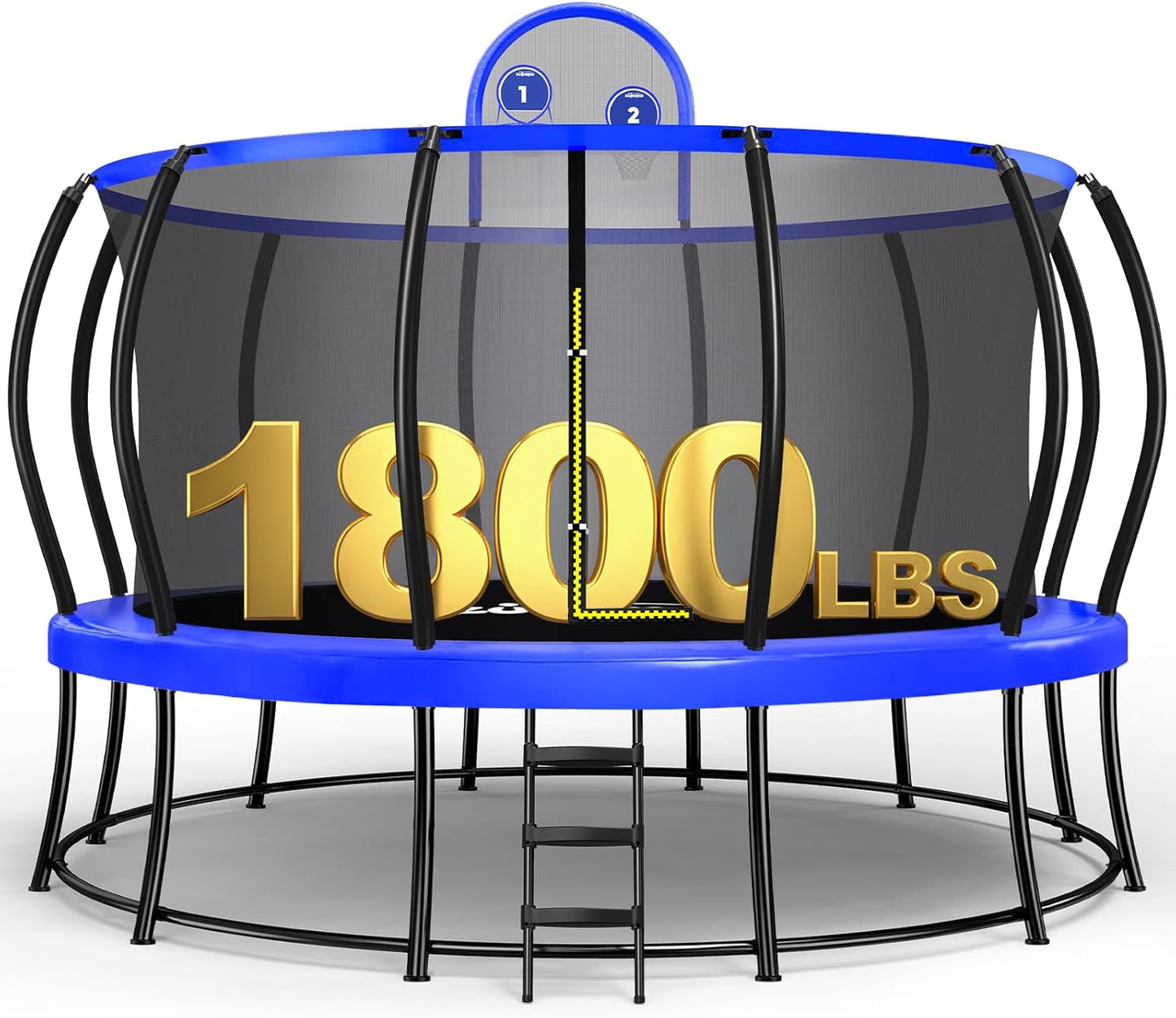 Zupapa 16FT Trampoline with Safety Enclosure Net - 1800LBS Capacity, No-Gap Design, Non-Slip Ladder for Kids & Family Outdoor Fun