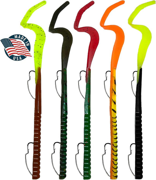 Delong Lures Fishing Lures Set - 10" Pre-Rigged Weedless Swim Bait for Bass | Extra Durable Soft Plastic Baits - 5 Pack