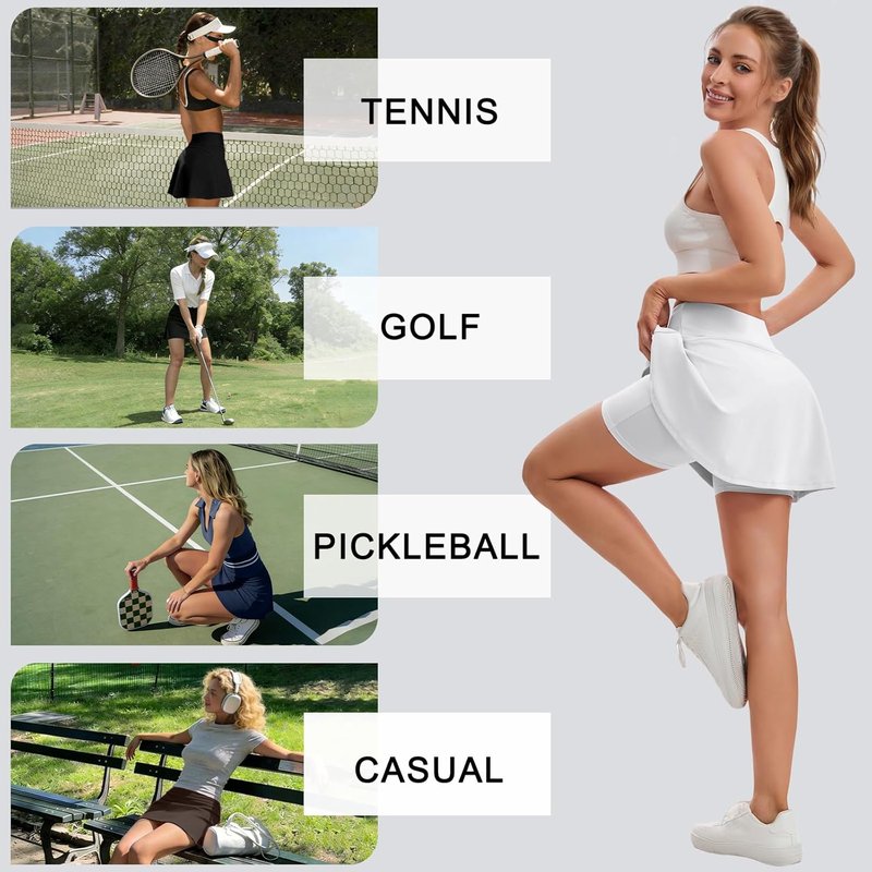 DLOODA Women's Tennis Skorts - High Waisted Athletic Skirt with Pockets | Perfect for Golf & Pickleball