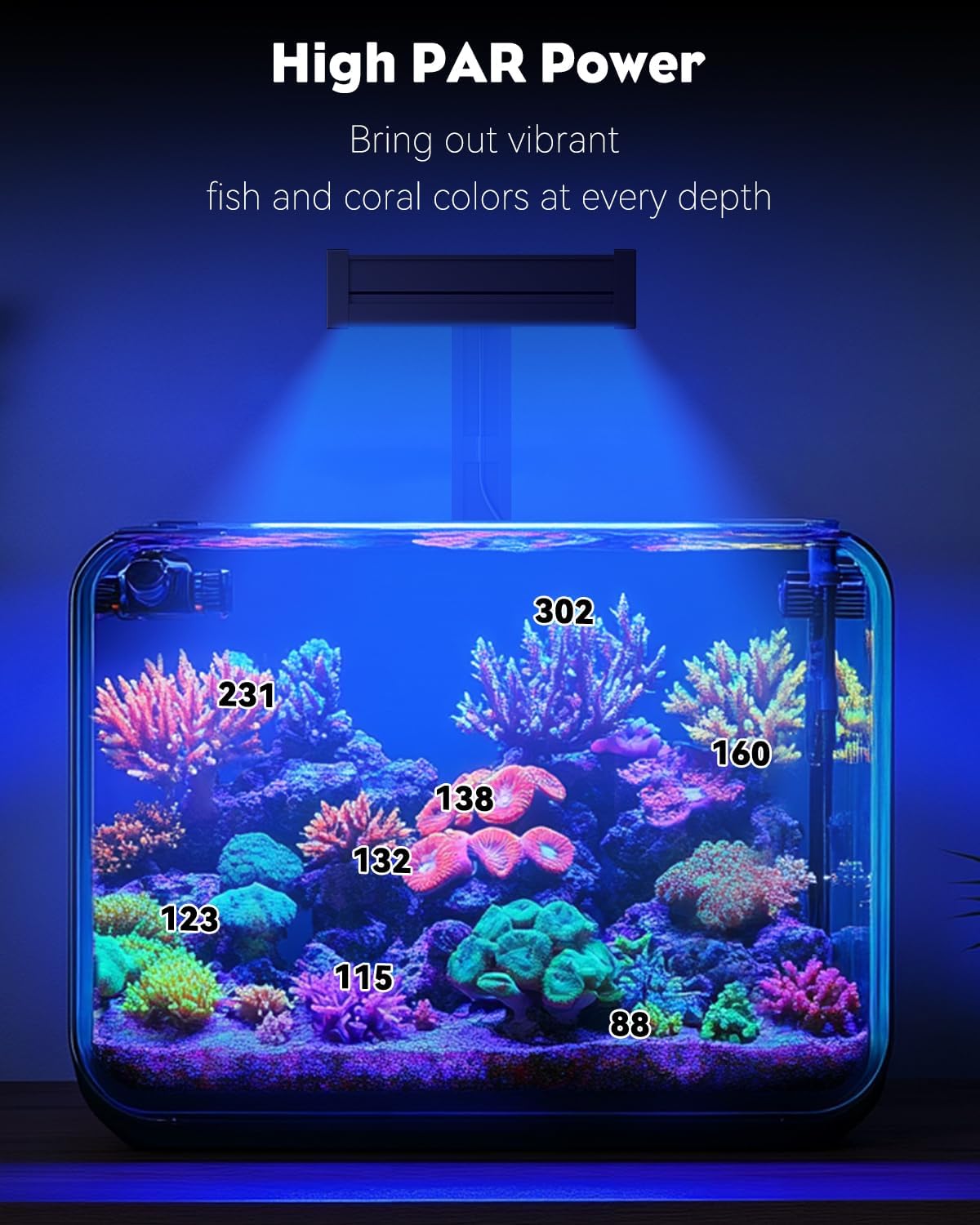 Pawfly 50 W Saltwater Aquarium Light for SPS & LPS Corals, Clip-On Dimmable LED Reef Light with Adjustable Brightness, Day/Night Modes, Timer, Blue RGB Violet UV Lighting for 1-40 Gallon Fish Tank