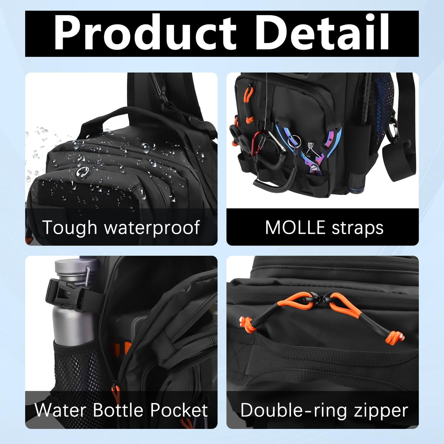 Fishing Backpack with Tackle Boxes,Waterproof Fishing Shoulder Bag for Fishing Gear,Fish Bag with 136 Pcs Fishing Lures Kit,Fish Hook Remover Tool,Fish Lip Gripper,Fishing Plier,Gifts for Men (Black)