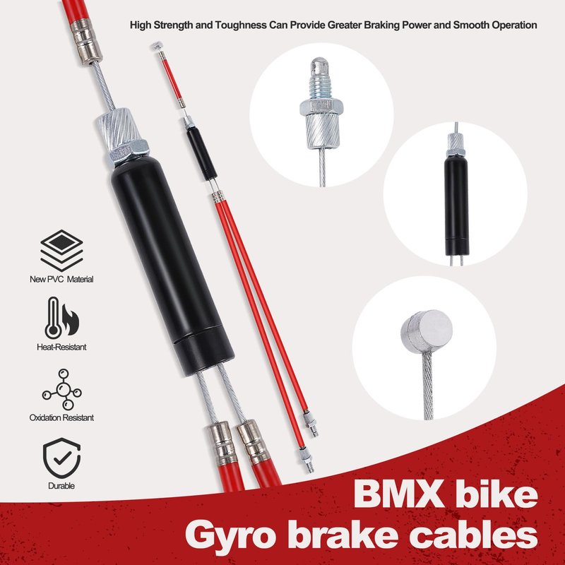 Premium BMX Bike Gyro Brake Cables Front + Rear (Upper + Lower)with Spinner Rotor Full Kit,BMX Bicycle Brake Lines Set Cable Wire & Housing Replacement for Most Gyro Systems and 20" Bikes,Professional
