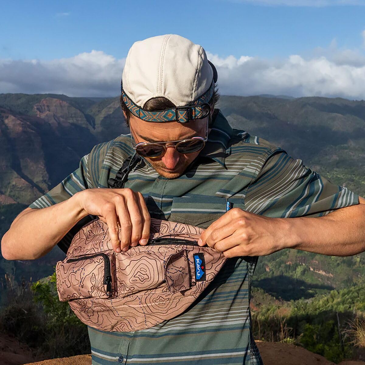 KAVU Mini Rope Sling Pack with Adjustable Rope Shoulder Strap, Sea Map