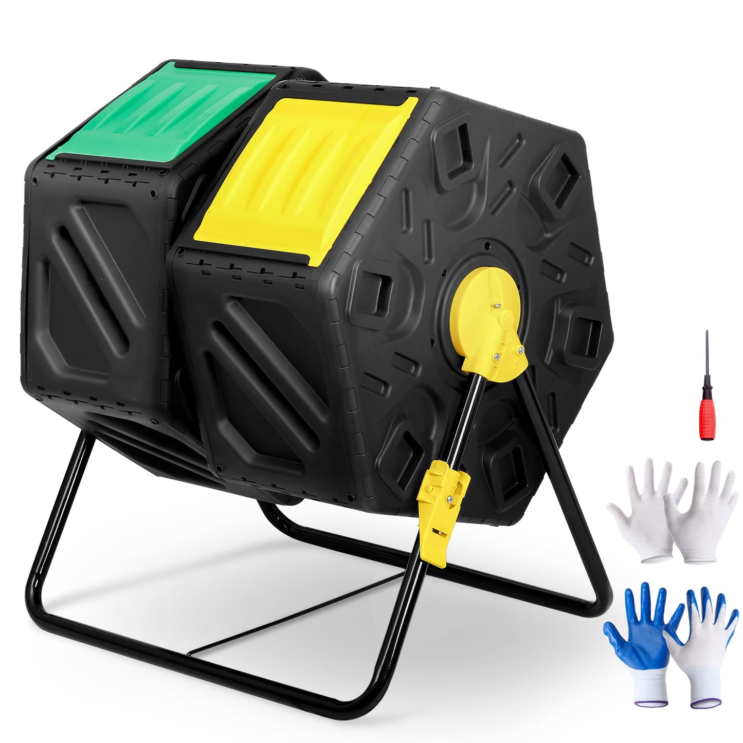 HomGarden Large Dual Chamber Compost Tumbler Heavy-Duty Outdoor Bin Composter with 2 Sliding Doors Easy-Turn, All-Season 37 Gallon High Volume Composter Black