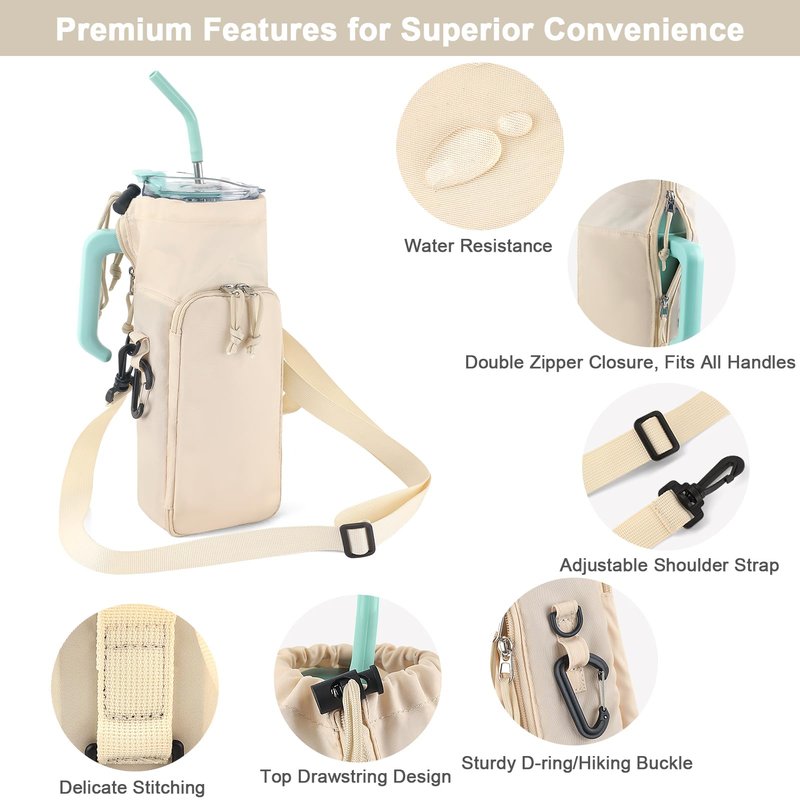 CONTAIL 2 in 1 Magnetic Water Bottle Carrier Bag for 30/40 oz Tumbler with Handle/no Handle,Bottle Pouch Holder with Adjustable Shoulder Strap,Multifunction Accessories Pocket&Carabiner