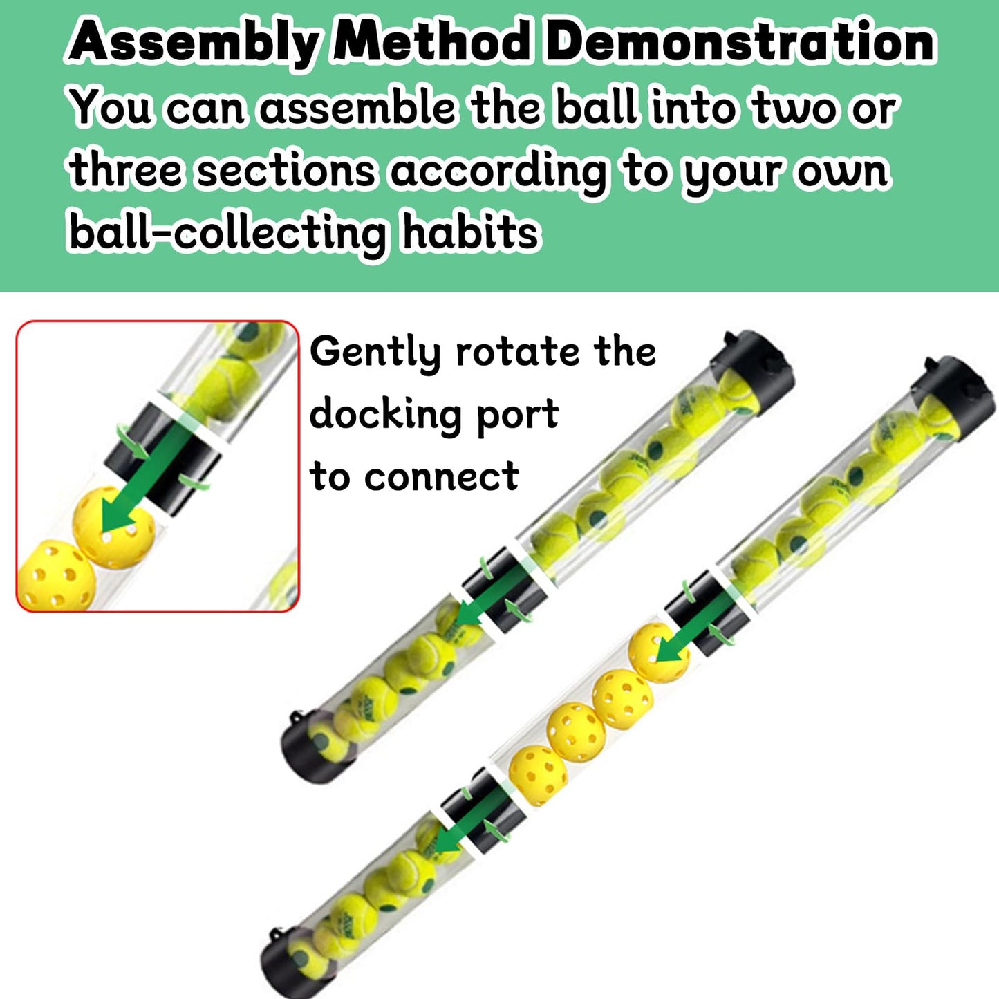 LOLYSIC Pickleball Ball Retriever 17 Ball Pickleball Tube Ball Pickup Tennis Ball Tube with Shoulder Strap, Easy Pickup Portable Pickleballs Balls Holder