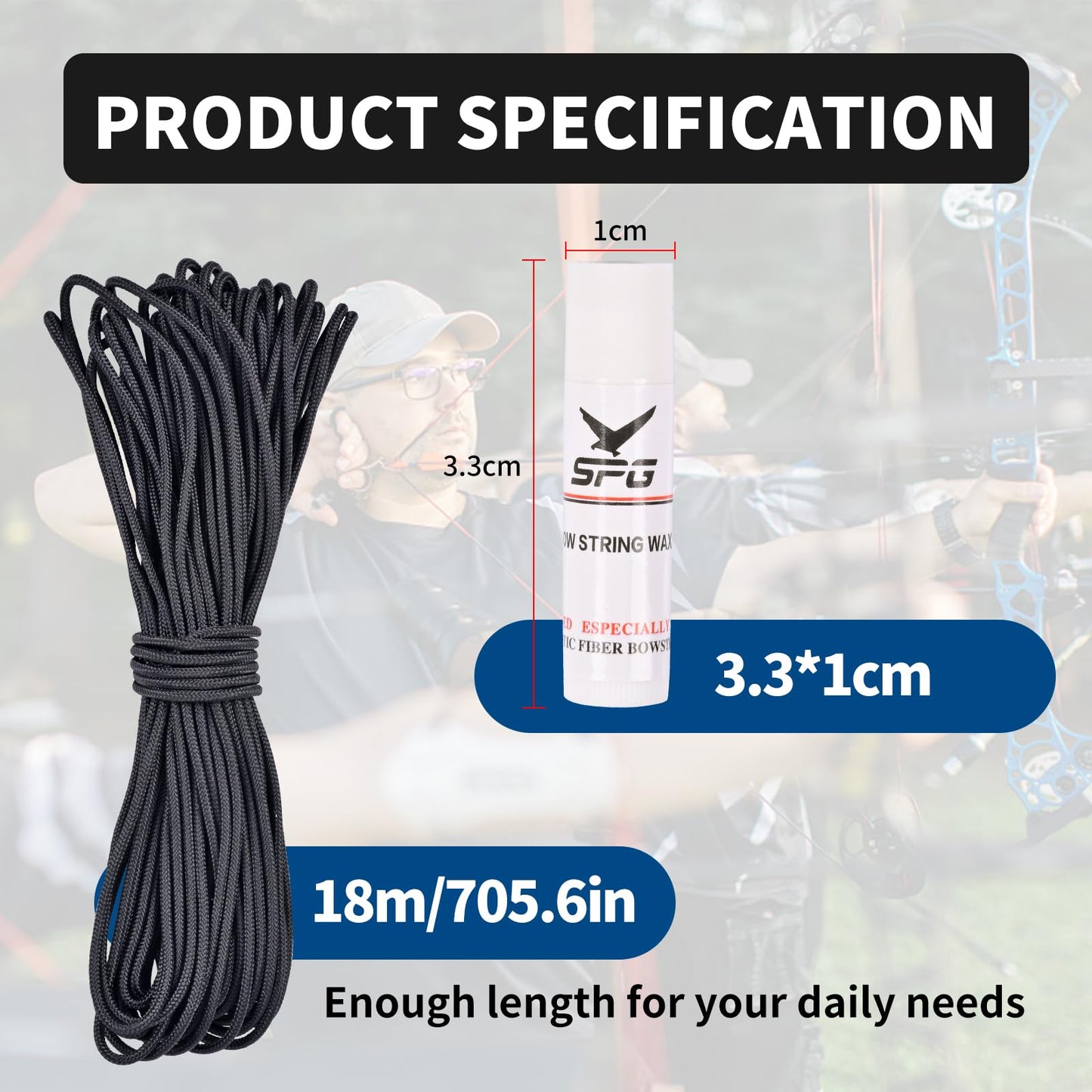 SPG 59ft D Loop Material - Tear and Durable - Archery D Loop String for Compound Bow Withstand 200lbs Bow Release D Loop String with Bow String Wax Bowstring Maintenance Tools