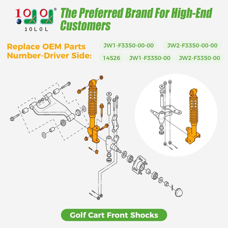 10L0L Front Shocks Absorbers Assembly Kit for Yamaha G29 Drive Gas and Electric Golf Cart 2007-2016, Passenger and Driver Side, Replace OEM JW2-F3390-00 JW2-F3350-00