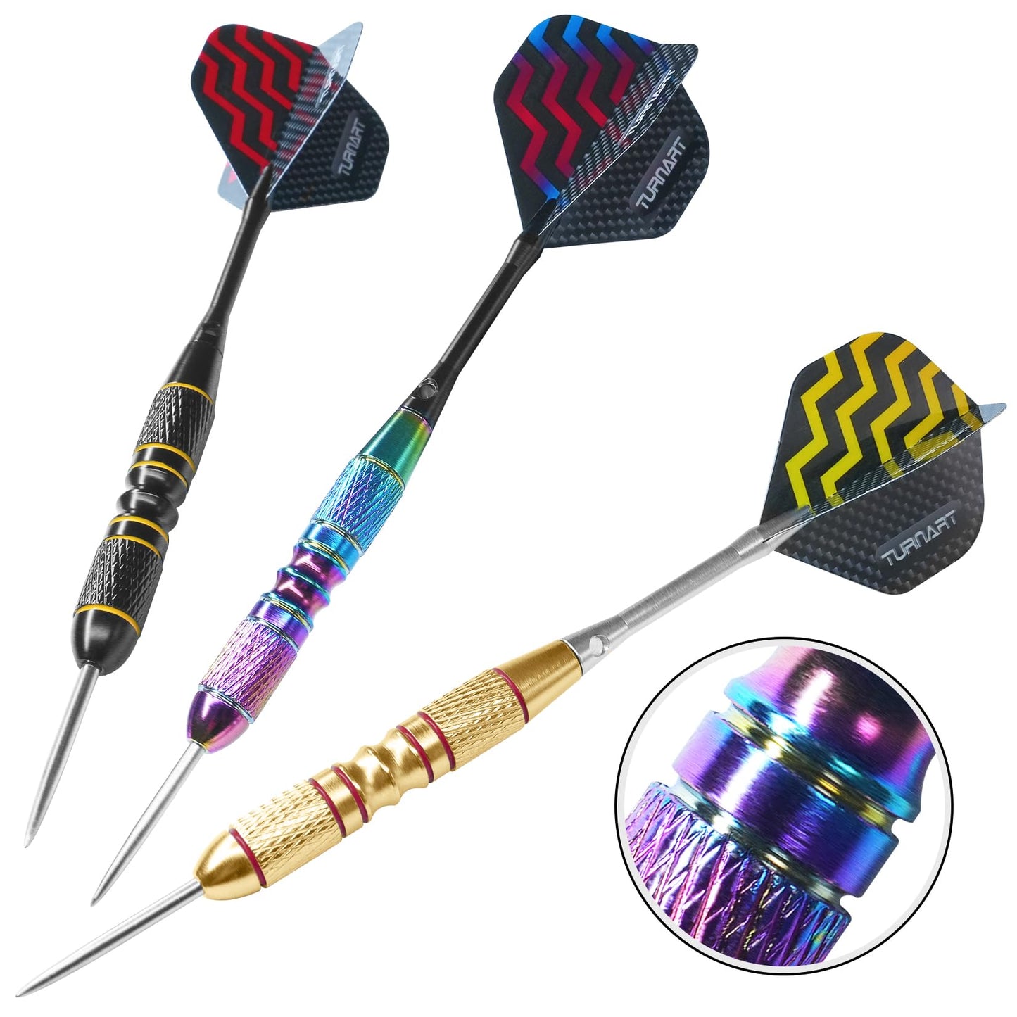 Turnart Darts Metal Tip Set - Steel Tip Darts Darts Set Professional Metal Darts 12 pcs 22/24 Grams Pro Dart Set with Stylish Case Aluminum Shafts Extra 9 Flights