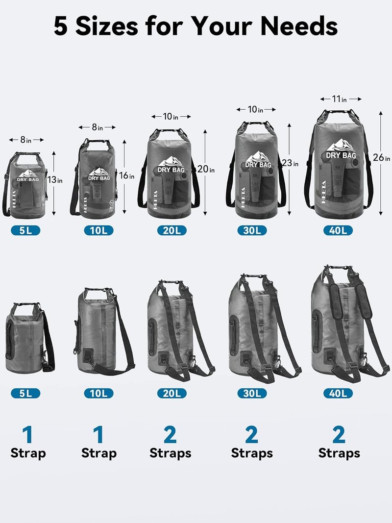 Waterproof Dry Bag - Lightweight Roll Top Storage Backpack for Travel, Swimming, Boating | 5L/10L/20L/30L/40L Options
