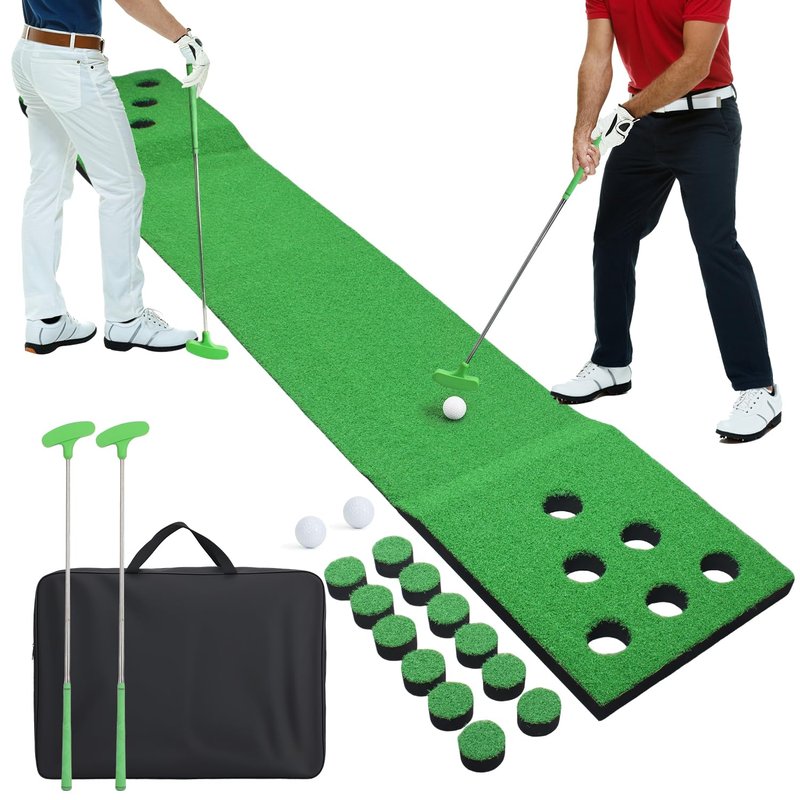 GEAVESS Golf Putting Game Set for Indoor & Outdoor, Portable Golf Pong Putting Green Mat with 2 Putters, 2 Balls,12 Hole Covers, 1 Storage Bag for Home, Backyard, Office & Party