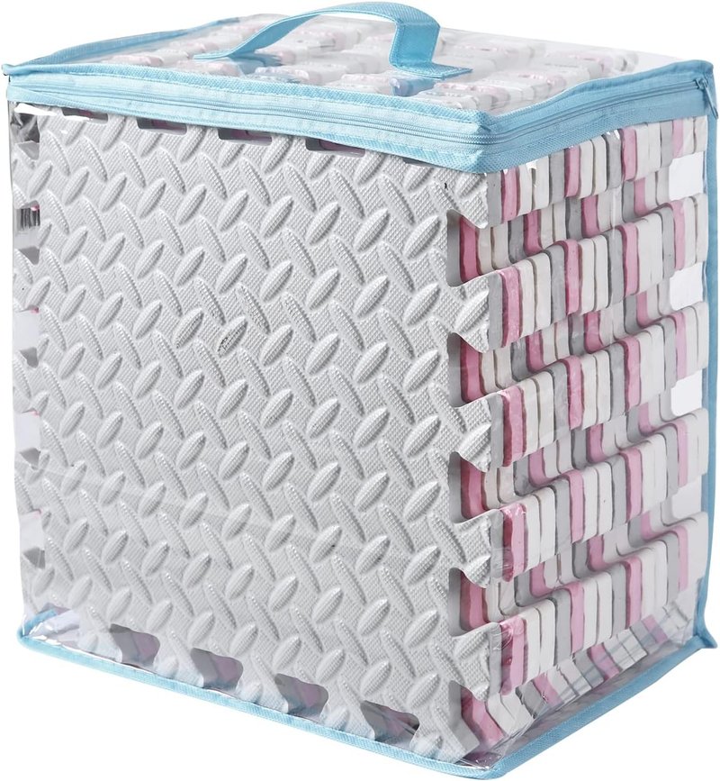 Foam Play Mat for Baby - Soft Non-Toxic Interlocking Floor Mats | 0.4 Inch Thick, 16 Tiles (White/Light Gray/Pink)