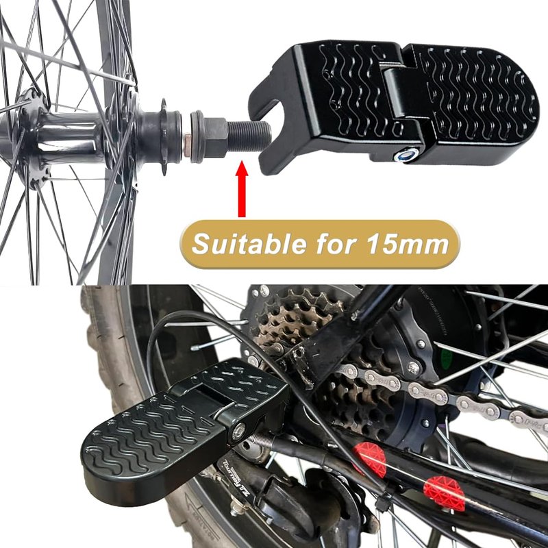 2PCS 15MM U Slot Bike Rear Pedals,Aluminium Alloy Bicycle Bike Peg, Non-Slip Ebike Pegs for Passenger, Folding Bike Rear Pedals for E-Bike, Mountain Bike,Road Bike, BMX Accessories