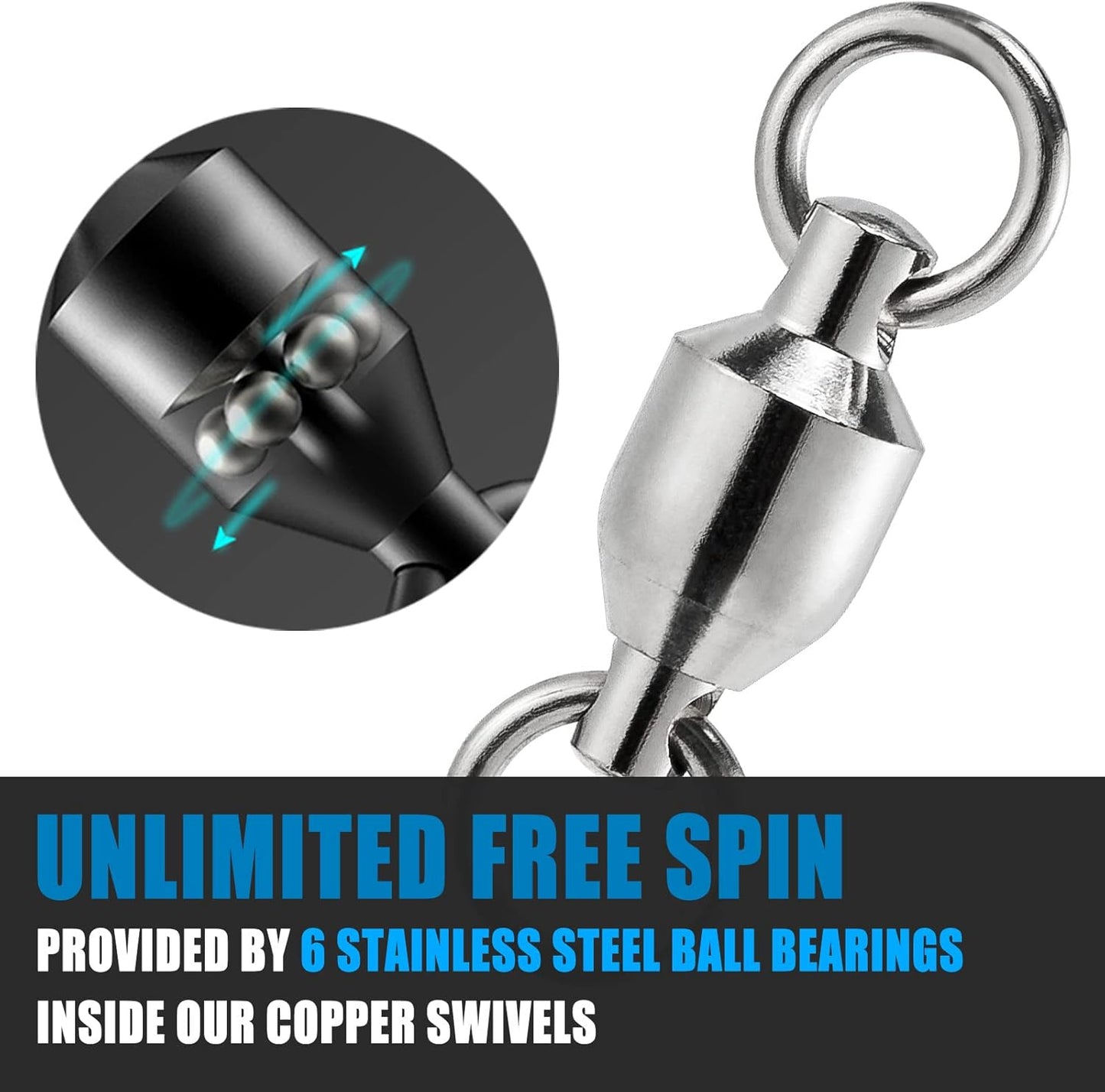 Dr.Fish Fishing Swivels - 20 Pack Ball Bearing Copper Stainless Steel High Strength | Saltwater Tackle