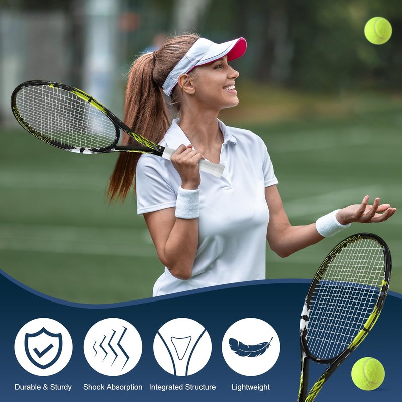 HXE Tennis Rackets for Adults, 2 Player Pre-Strung 27 inch Recreational Tennis Racquet Set for Beginner and Professional with 2 Balls, 2 Overgrips and 1 Carrying Bag