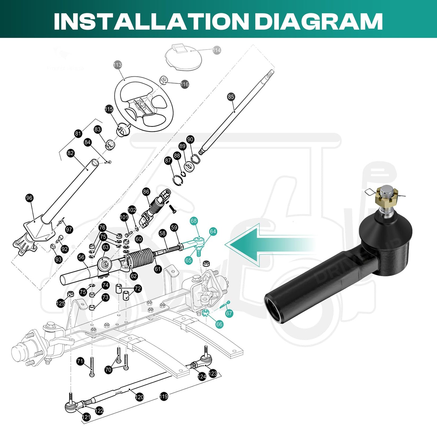DRIVE UP Steering Back Outer Ball Joint for E-Z-GO TXT G&E Golf Cart 2001-UP 70695-G01