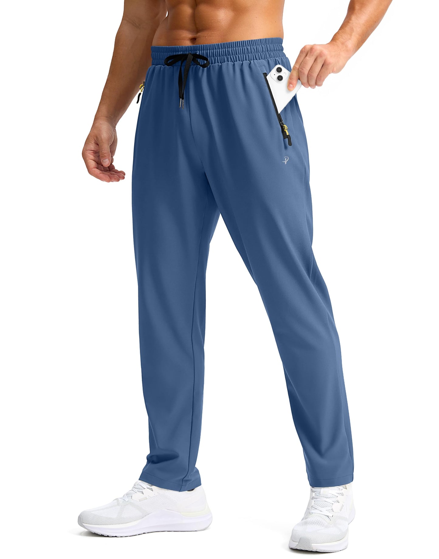 Pudolla Athletic Sweatpants for Men Water Resistant Quick Dry Hiking Running Sweatpants with Zipper Pockets(Blue M)