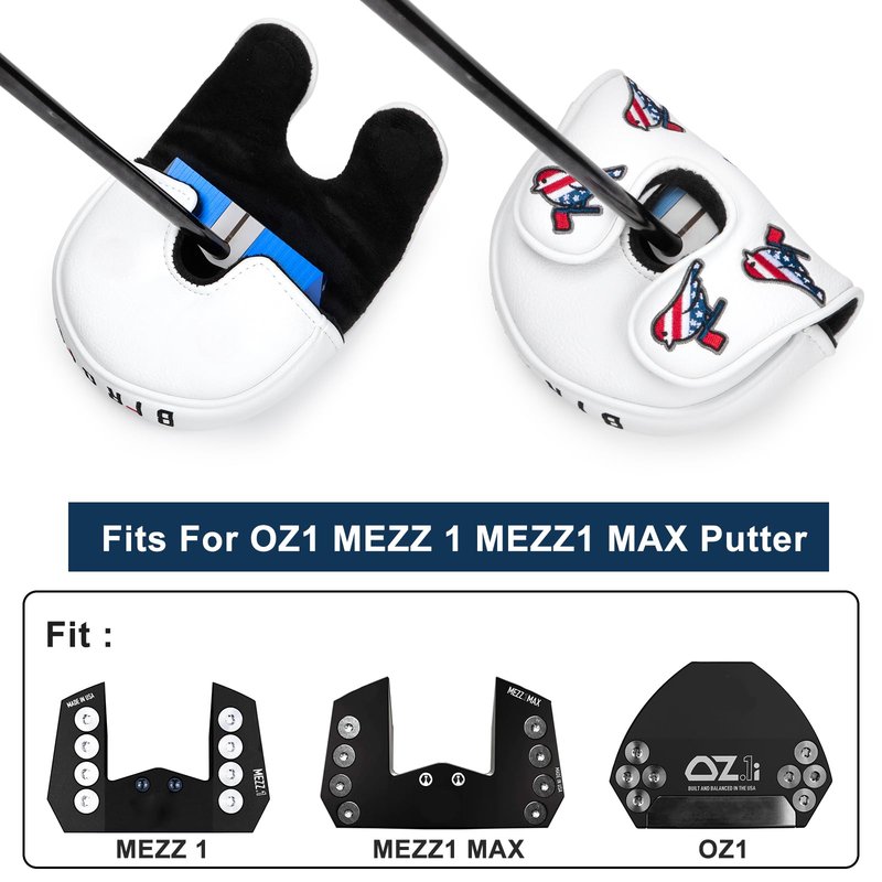 Golf Head Covers Birdie Driver Covers 3 Wood Headcover Hybrid Head Covers Embroidery Leather USA American Flag Golf Club Headcovers Golf Mallet Putter Cover for OZ1 (Mallet Putter Cover for OZ1)