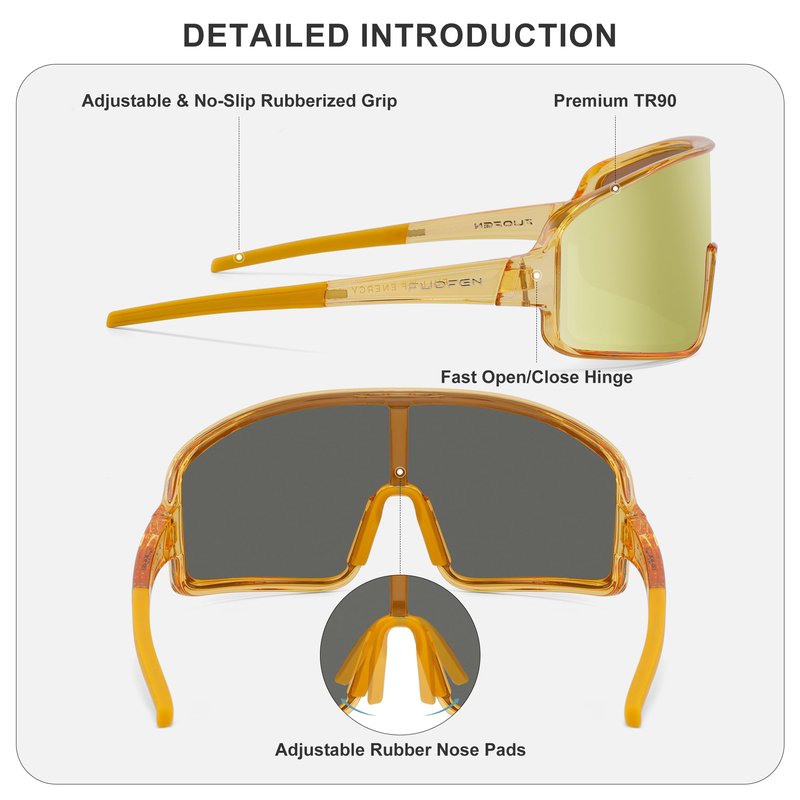 FUOFEN Polarized Shield Sports Sunglasses for Men Women For Golf, Running,Tennis,cycling, Gold Single Lens Wrap around Eyewear
