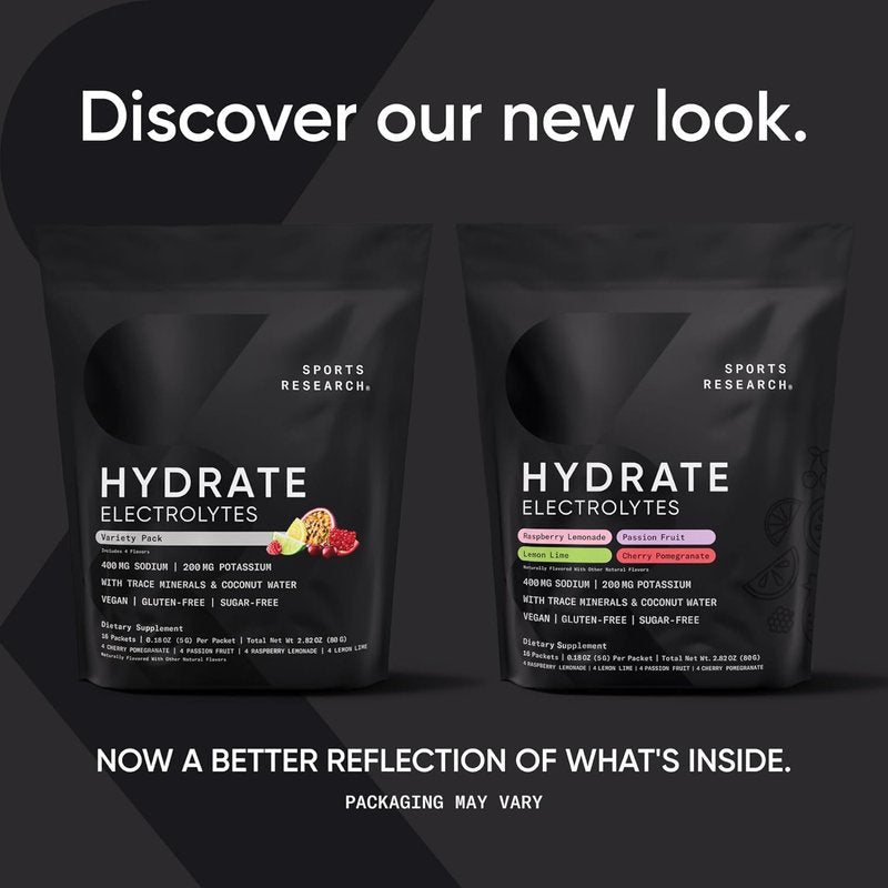 Hydrate Electrolytes Powder Packets - Sugar-Free, Naturally Flavored with Vitamins & Coconut Water - 16 Pack Variety Pack