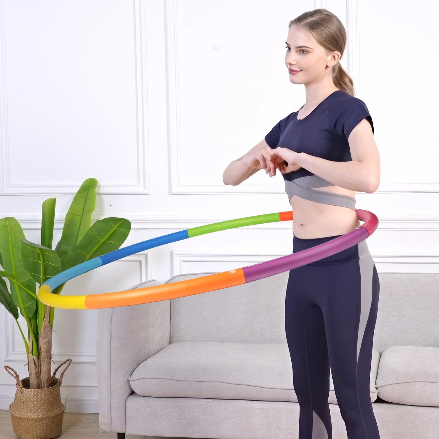 Phobby Weighted Exercise Hoop for Adults, 2.2lbs Adjustable Fitness Hoop, 8 Detachable Hoop Sections with Jump Rope & Storage Bag, Home Gym Workout