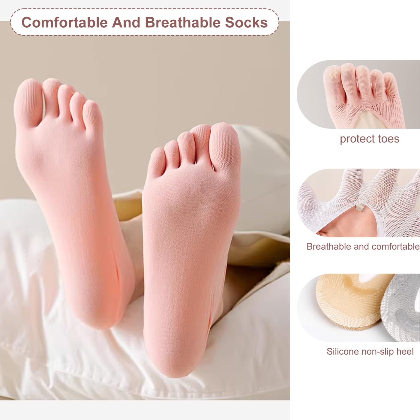 MoHern 6 Pairs Toe Socks for Bunions, Low Cut Sockalign USA Toe Socks for Women, Five Finger Bunion Socks for Women