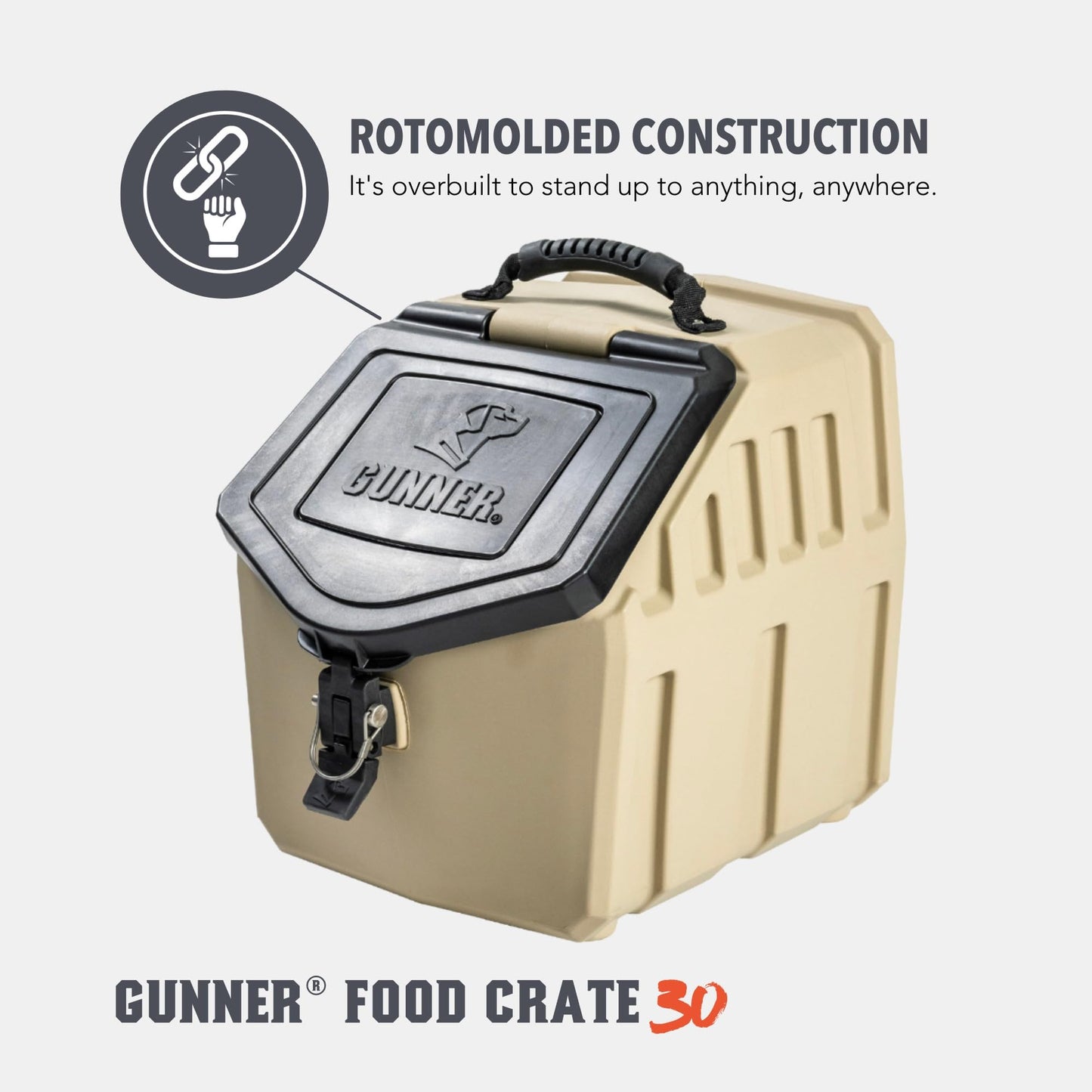 GUNNER 30 Lb Dog Food Storage Container, Tan, IP66 Waterproof, Airtight
