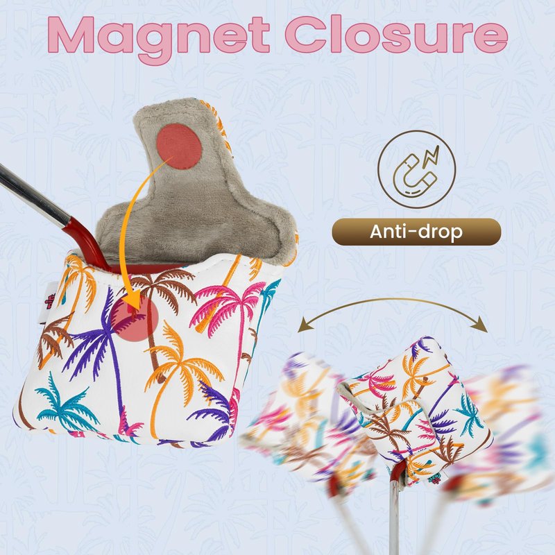 Big Crazy Putter Cover with Strong Magnetic Closure - Square Mallet Putter Cover - Waterproof PU Leather - Golf Head Covers - Coconut Tree Funny Design