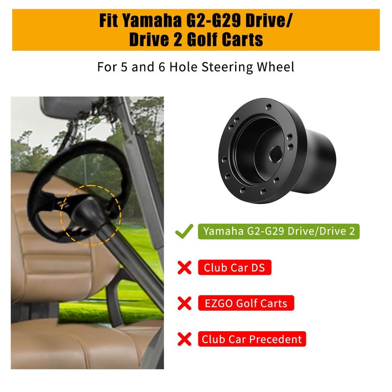 Golf Cart Steering Wheel Adapter Hub for Yamaha G2-G29 Drive/Drive 2 Golf Carts with 5-6 Holes Golf Cart Steering Wheel