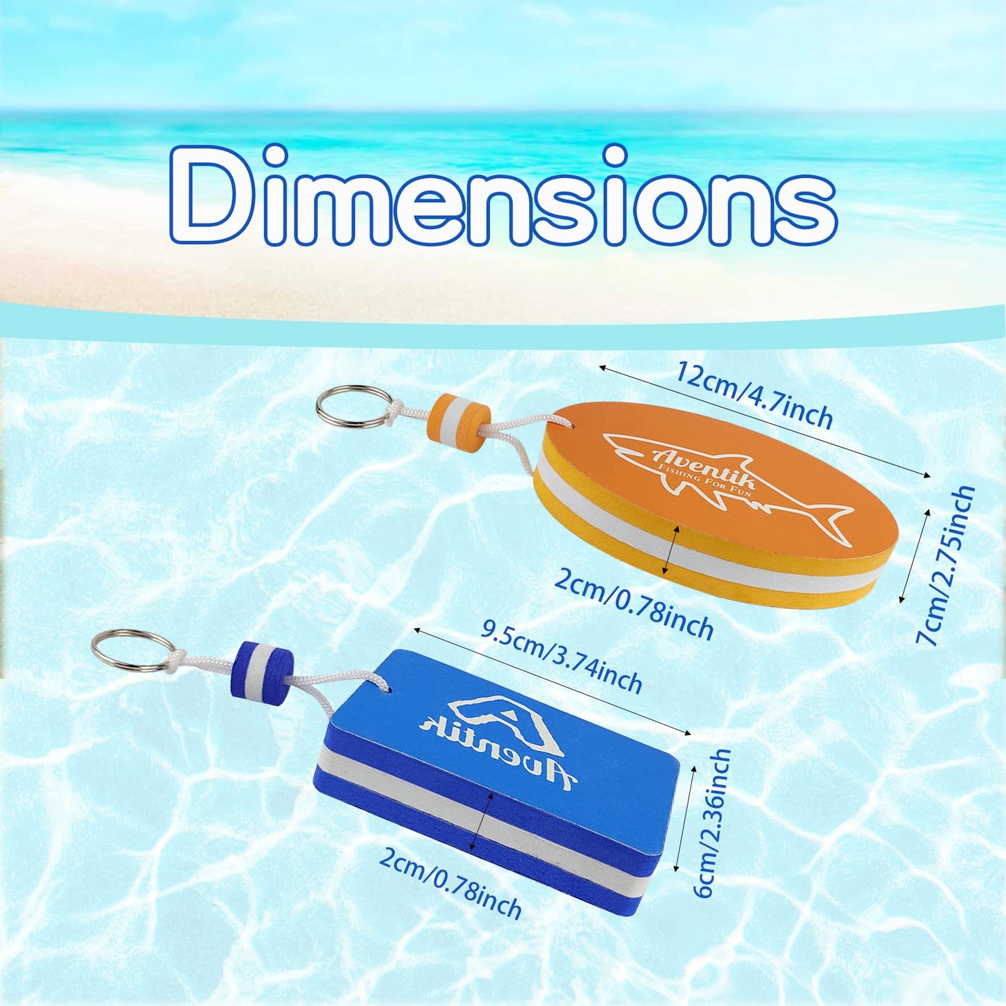 Riverruns Floating Key Ring Glow in Dark Lightweight Water Buoyant Key chain, Boat Key Chains for Water Sports (Orange & Blue, Medium)