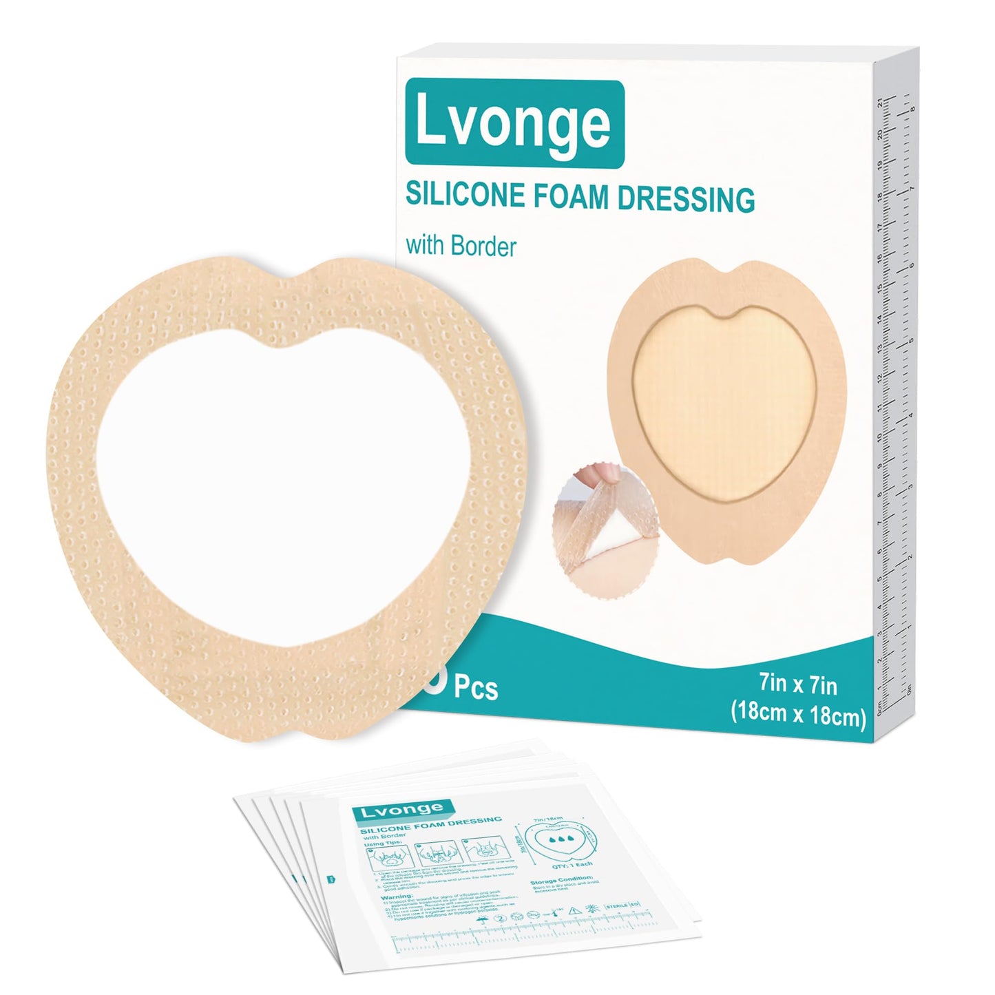 Sacrum Silicone Foam Dressing with Gentle Border, Sacrum Wound Bandages, Breathable Waterproof Sacral Dressing for Pressure Ulcers, Sacral Ulcers and Buttocks Bedsores (7" x 7", Pack of 5)