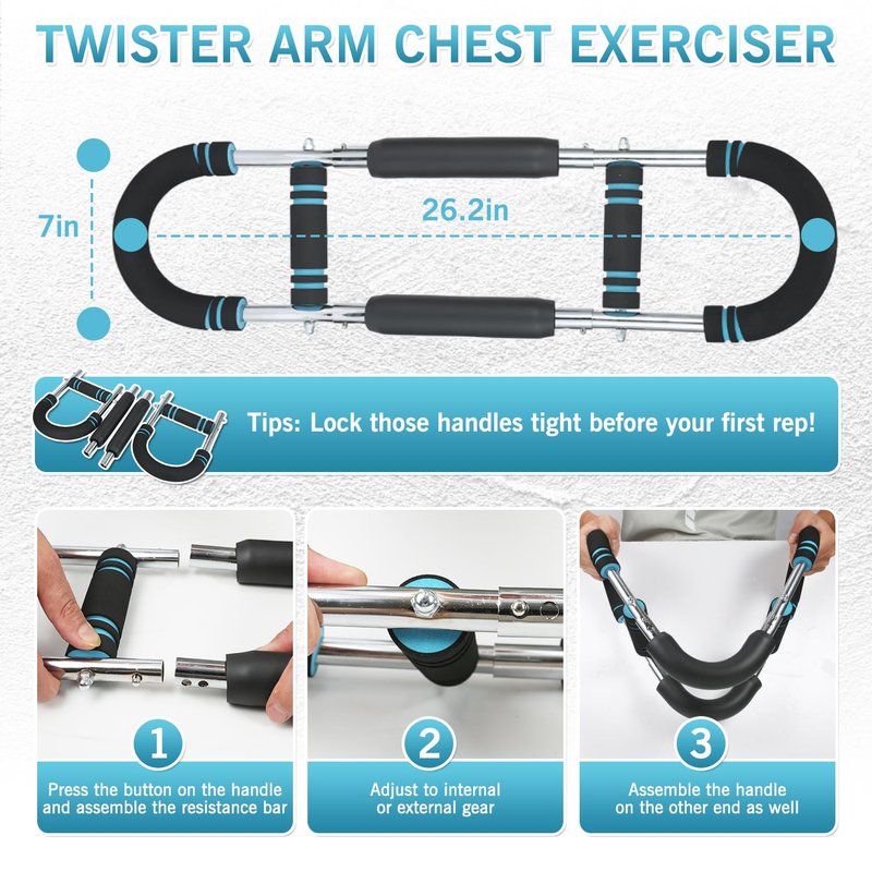 Twister Arm Trainer - Adjustable 60-100lbs Resistance Arm & Chest Workout Equipment for Home Gym Fitness , Arm Strengthener for Men, Power Twister Bar for Biceps, Forearm & Shoulder Training