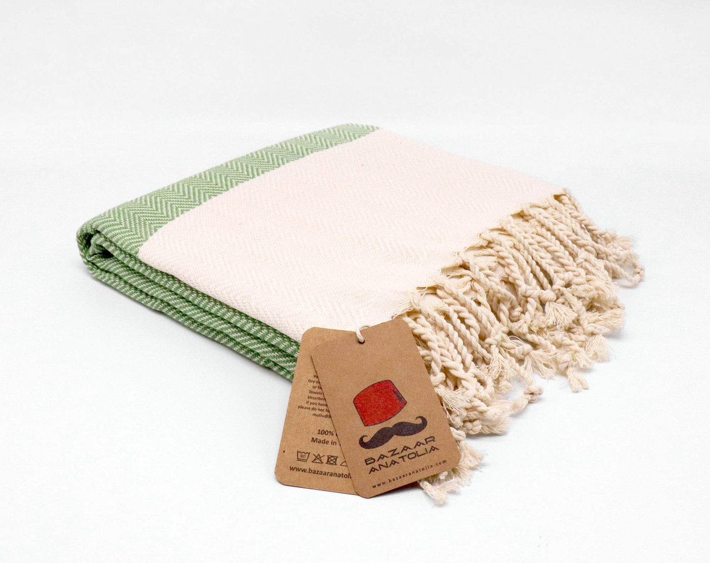 Bazaar Anatolia Beach Towel, 100% Cotton, 71x39 in, Herringbone Green
