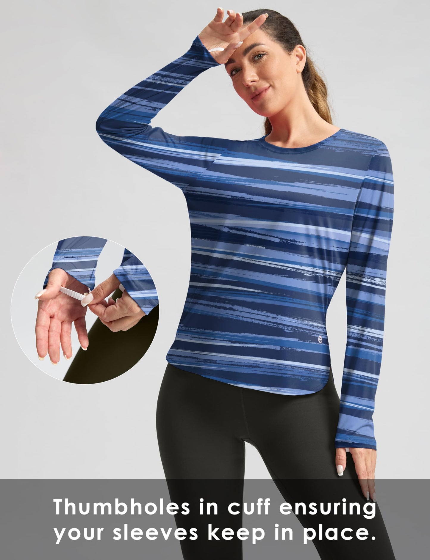 Women's Sun Shirts UPF 50+ Long Sleeve UV Protection Shirt Lightweight Quick Dry Workout Hiking Tops for Women(Ripple Blue,L)