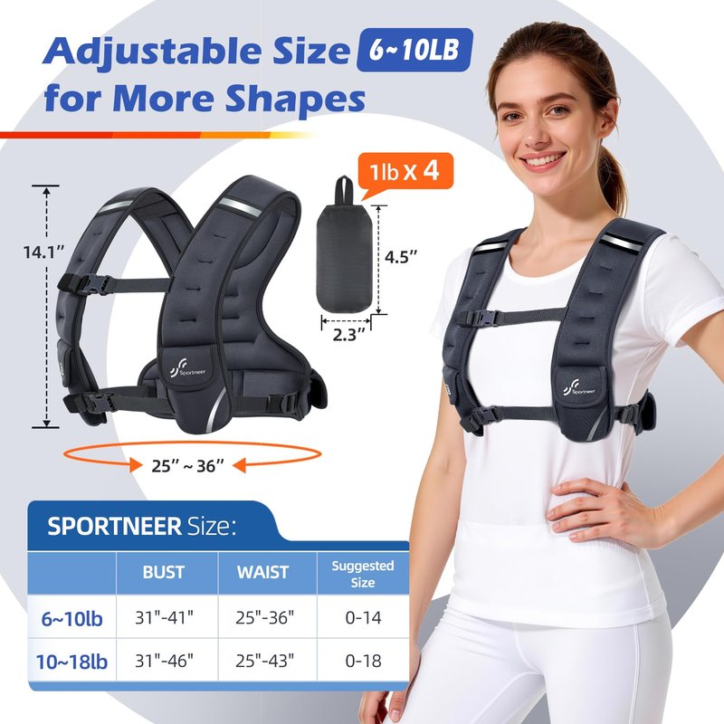 Sportneer Adjustable Weighted Vest Woman: 6-10lb Weighted Walking Vest for Women with 4 Weight Packs Fast Adjust Comfortable Weight Vest for Home Gym Burn Calories Strength Training Vests Black