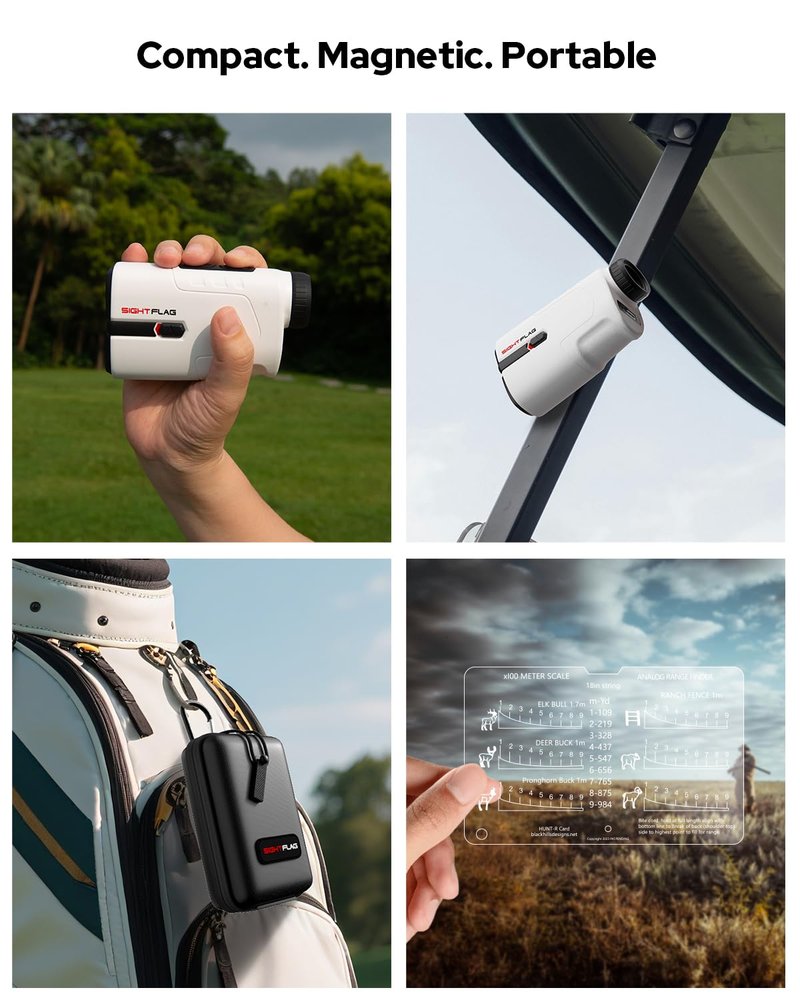 Golf Rangefinder with Slope, 1300 Yards Laser Range Finder Golf, 7.5X Magnification Flag Pole Locking Vibration Rechargeable Range Finders with Magnet Golf Accessories for Men Women Sightflag GF1