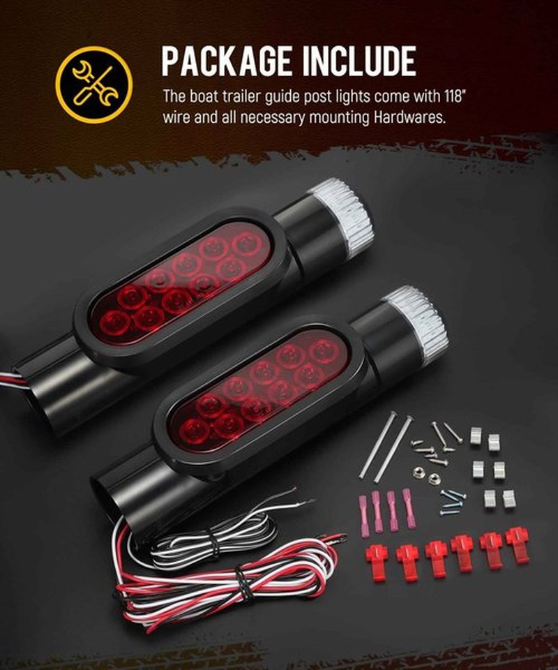 Partsam 2pcs Boat Trailer Guide on Post Pipe Light Set, [DOT Approved] [Patented] IP67 Waterproof Black Boat Trailer Pole Lights, Turn Signal Brake Tail Lights 12V