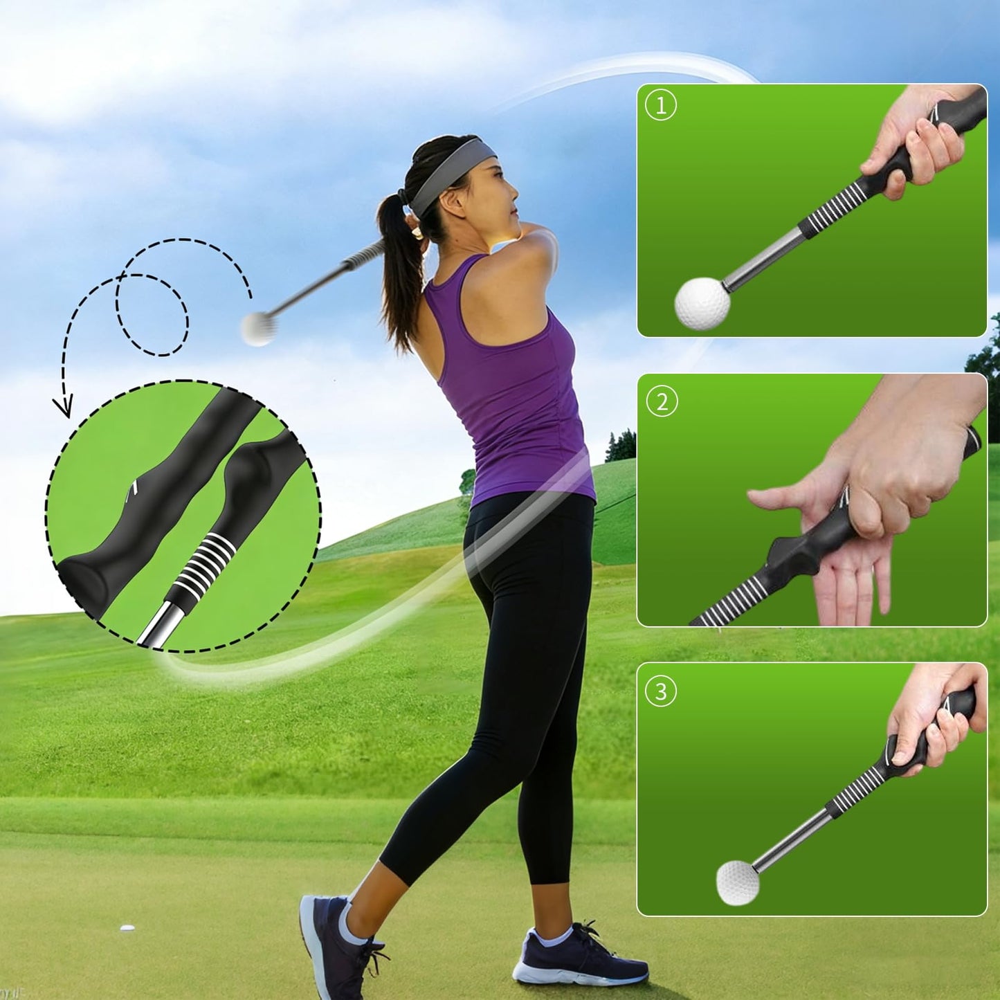 TOTITOM Retractable Golf Swing Training Aid, Golf Grip Trainer for Warm-up, Right-Handed Golf Club for Indoor & Outdoor Practice, Ideal for Beginners Improving Strength