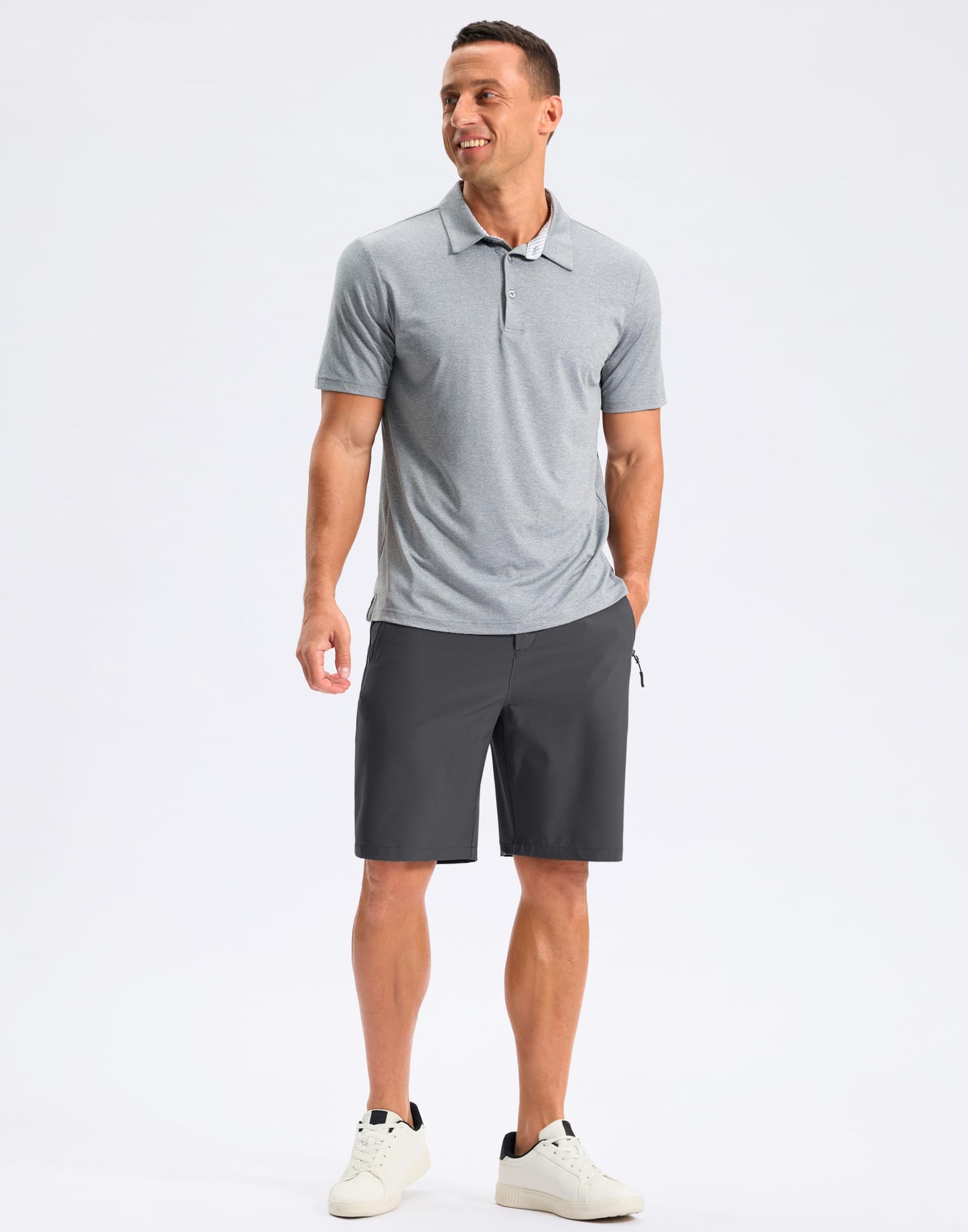 Pudolla Mens Hiking Shorts 5"/7"/9" Lightweight Quick Dry Casual Golf Shorts for Men Work Fishing with 3 Zipper Pockets(Dark Grey 9 Inseam-S)