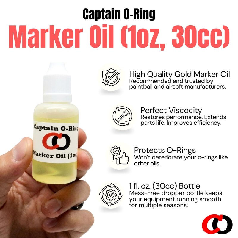 Marker Oil Lube (1 oz, 30cc) by Captain O-Ring - Dropper Oil Lubricant for Paintball Markers, Airsoft, and Air Guns