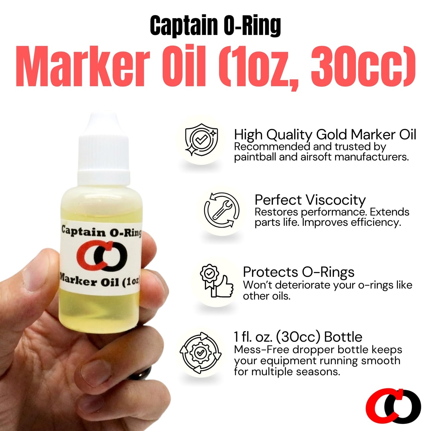 Marker Oil Lube (1 oz, 30cc) by Captain O-Ring - Dropper Oil Lubricant for Paintball Markers, Airsoft, and Air Guns