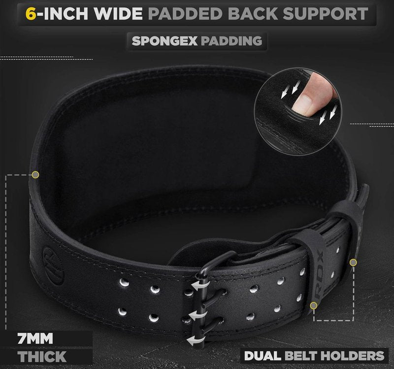 RDX Weight Lifting Belt - Cowhide Leather 4”/6” Padded Back Support | Adjustable for Strength Training & Powerlifting