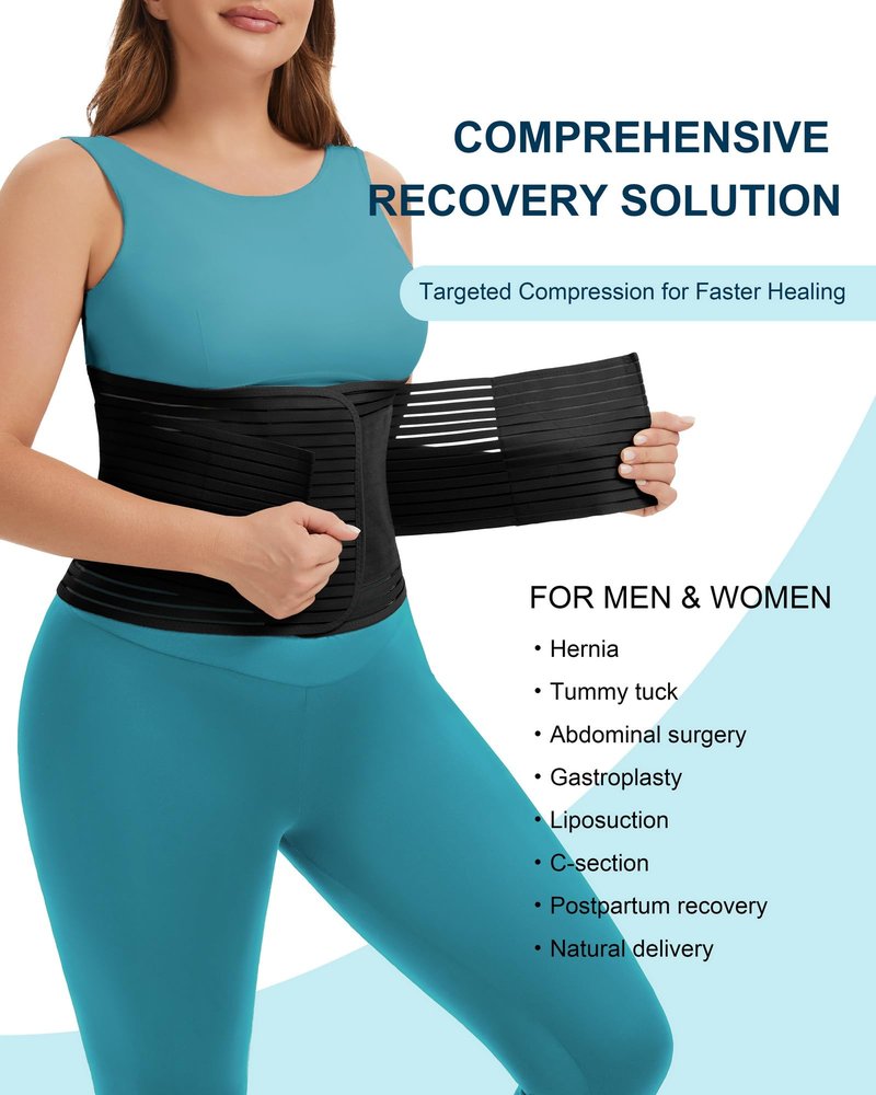 Channo Abdominal Binder for Men & Women: Post Surgery Compression Belly Band Hernia C-Section Support (Black,XXL,1-Pack)